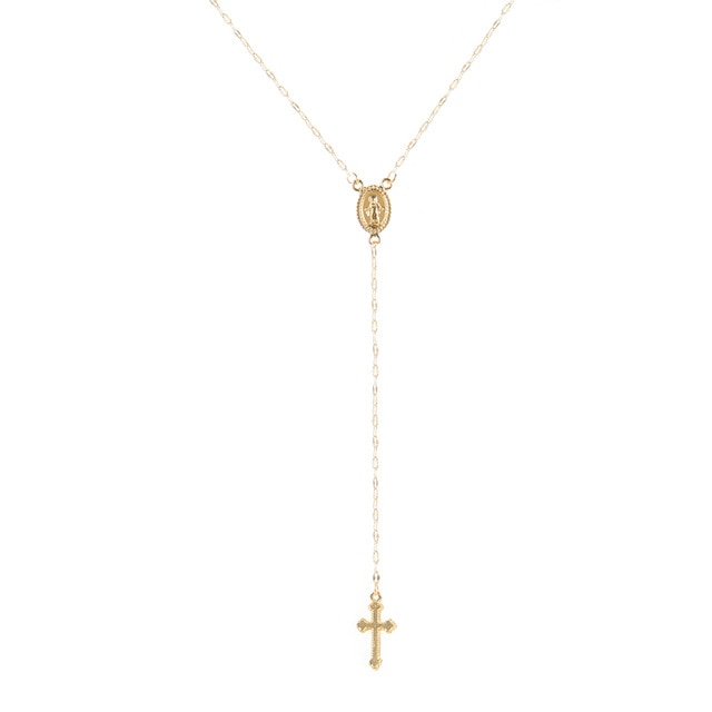 New Vintage Gold/Rose Cross Rosary Pendant - Gold