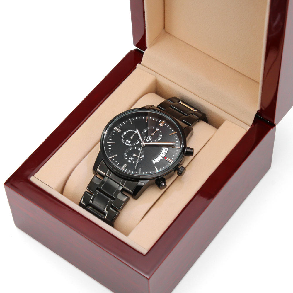 Engraved Chronograph Watch (Black) - Luxury Box