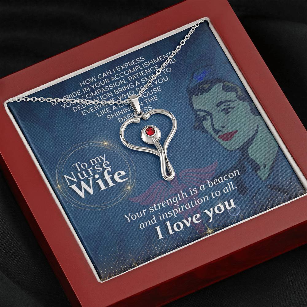 Nurse Wife Appreciation Necklace and Gift Card - Mahogany Style Luxury Box